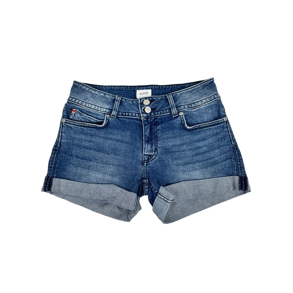 Hudson Blue Denim Cuffed Shorts Double Button Flap Pocket Size 28